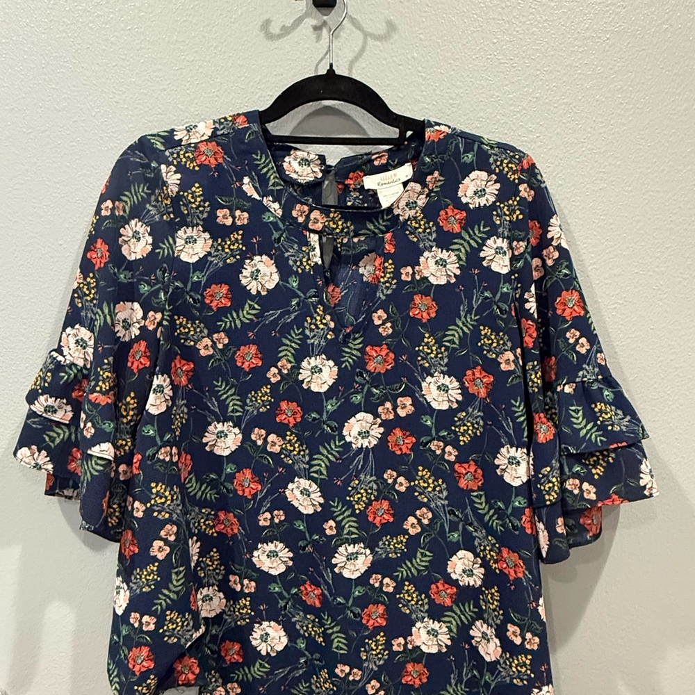 URBAN Romantics Floral Blouse - Navy and Red